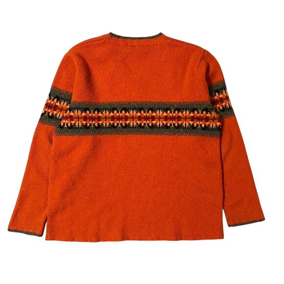 Eddie Bauer Vintage 90s Wool Sweater Orange V Neck Southwestern Boho Mens Large - Picture 2 of 4